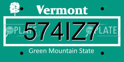 574IZ7 Vermont License Plate