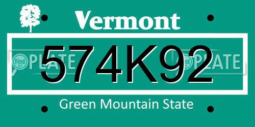 574K92 Vermont License Plate