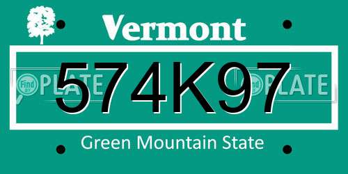 574K97 Vermont License Plate