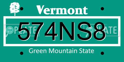 574NS8 Vermont License Plate