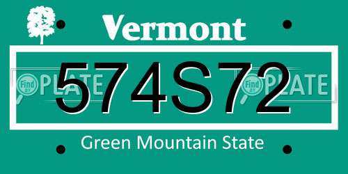 574S72 Vermont License Plate