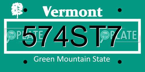 574ST7 Vermont License Plate
