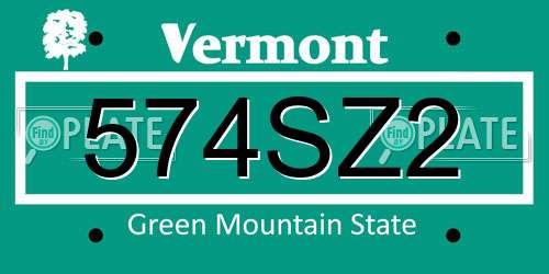 574SZ2 Vermont License Plate