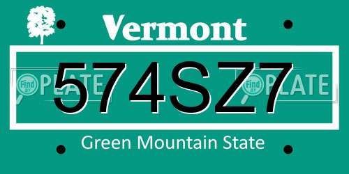 574SZ7 Vermont License Plate