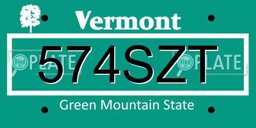 574SZT Vermont License Plate