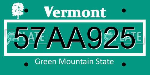 57AA925 Vermont License Plate