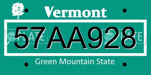 57AA928 Vermont License Plate