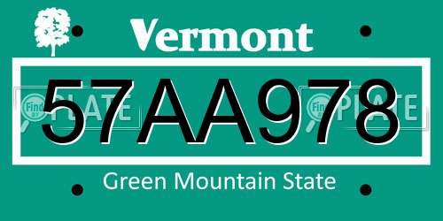 57AA978 Vermont License Plate