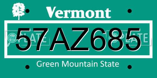 57AZ685 Vermont License Plate