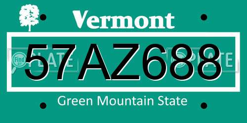 57AZ688 Vermont License Plate
