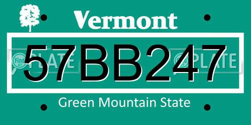 57BB247 Vermont License Plate