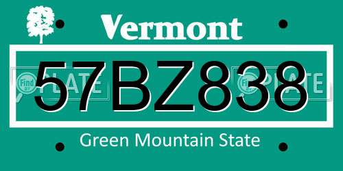 57BZ838 Vermont License Plate