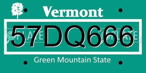 57DQ666 Vermont License Plate