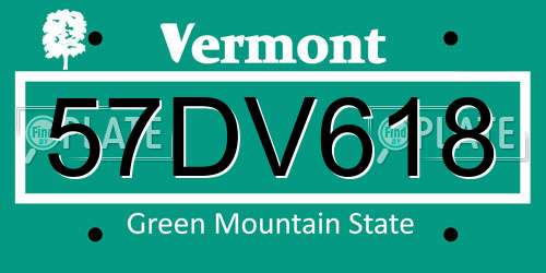 57DV618 Vermont License Plate