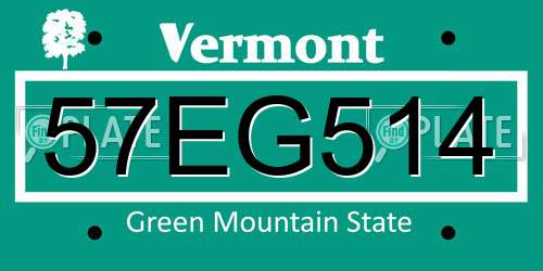 57EG514 Vermont License Plate