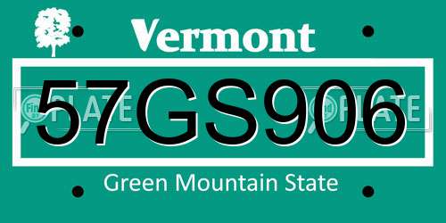 57GS906 Vermont License Plate