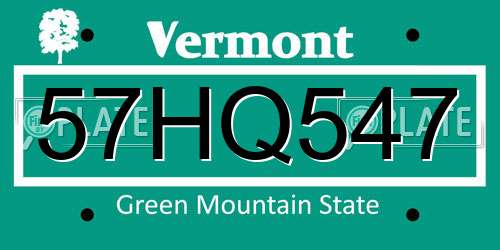 57HQ547 Vermont License Plate