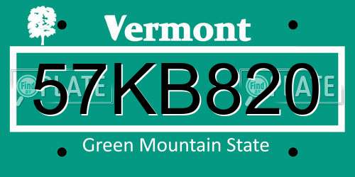 57KB820 Vermont License Plate