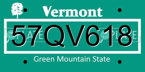 57QV618 Vermont License Plate