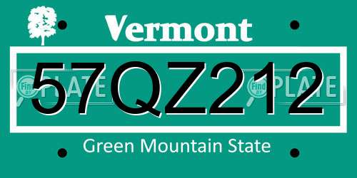 57QZ212 Vermont License Plate