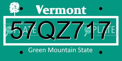 57QZ717 Vermont License Plate