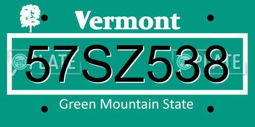 57SZ538 Vermont License Plate