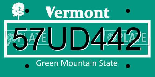 57UD442 Vermont License Plate