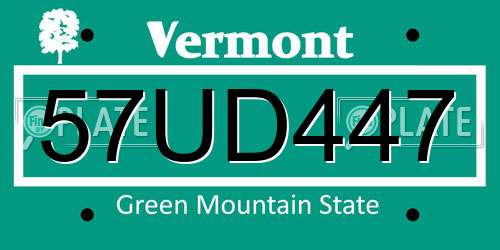 57UD447 Vermont License Plate