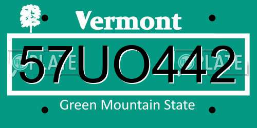 57UO442 Vermont License Plate