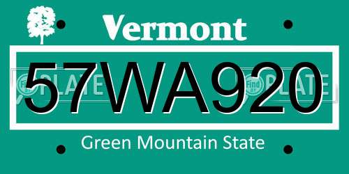 57WA920 Vermont License Plate
