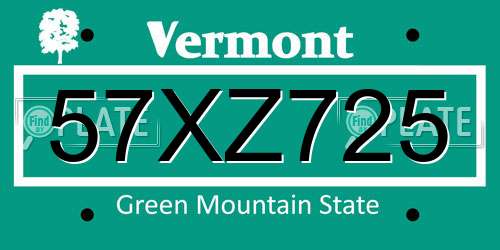 57XZ725 Vermont License Plate
