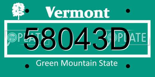 58043D Vermont License Plate