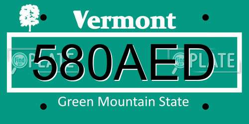 580AED Vermont License Plate