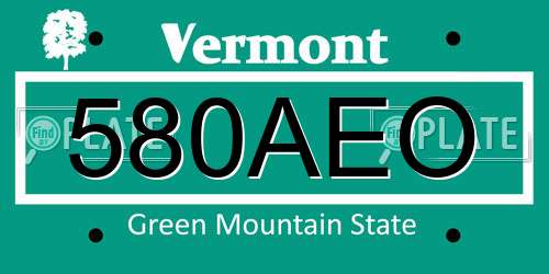 580AEO Vermont License Plate
