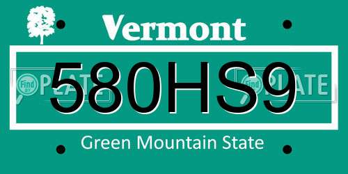 580HS9 Vermont License Plate