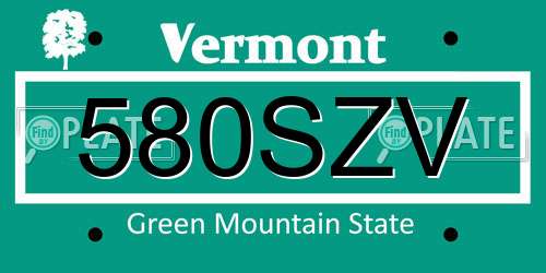 580SZV Vermont License Plate