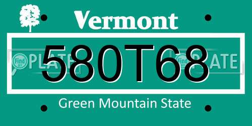 580T68 Vermont License Plate