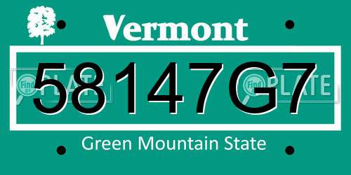 58147G7 Vermont License Plate
