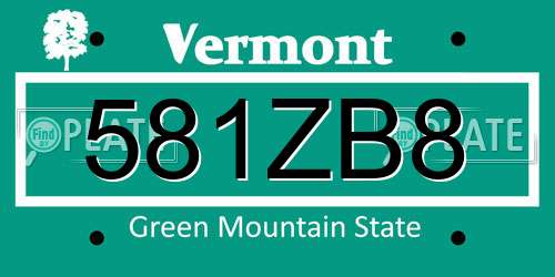 581ZB8 Vermont License Plate