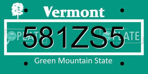 581ZS5 Vermont License Plate