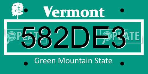582DE3 Vermont License Plate