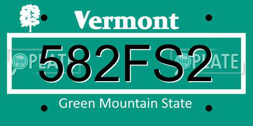 582FS2 Vermont License Plate