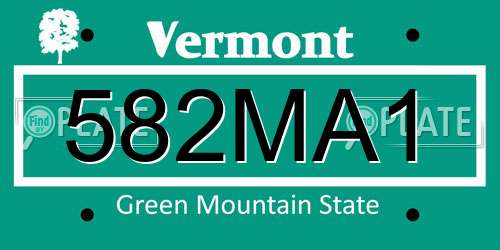 582MA1 Vermont License Plate