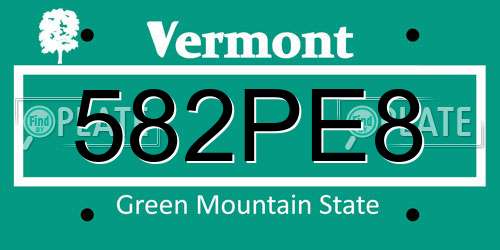 582PE8 Vermont License Plate