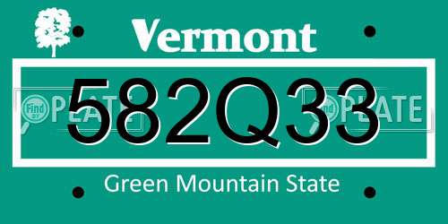 582Q33 Vermont License Plate