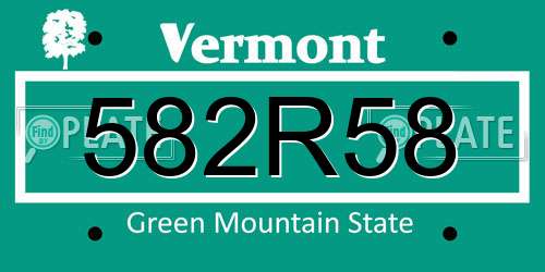 582R58 Vermont License Plate