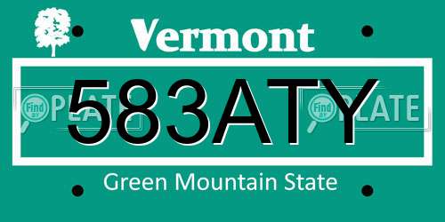 583ATY Vermont License Plate
