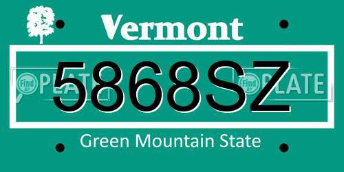 5868SZ Vermont License Plate