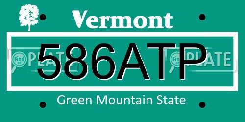 586ATP Vermont License Plate