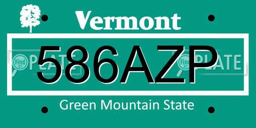 586AZP Vermont License Plate